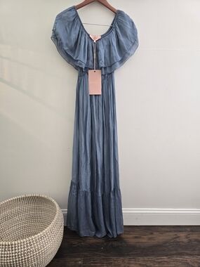 Blue Ruffled Maxi Dress - Unbranded